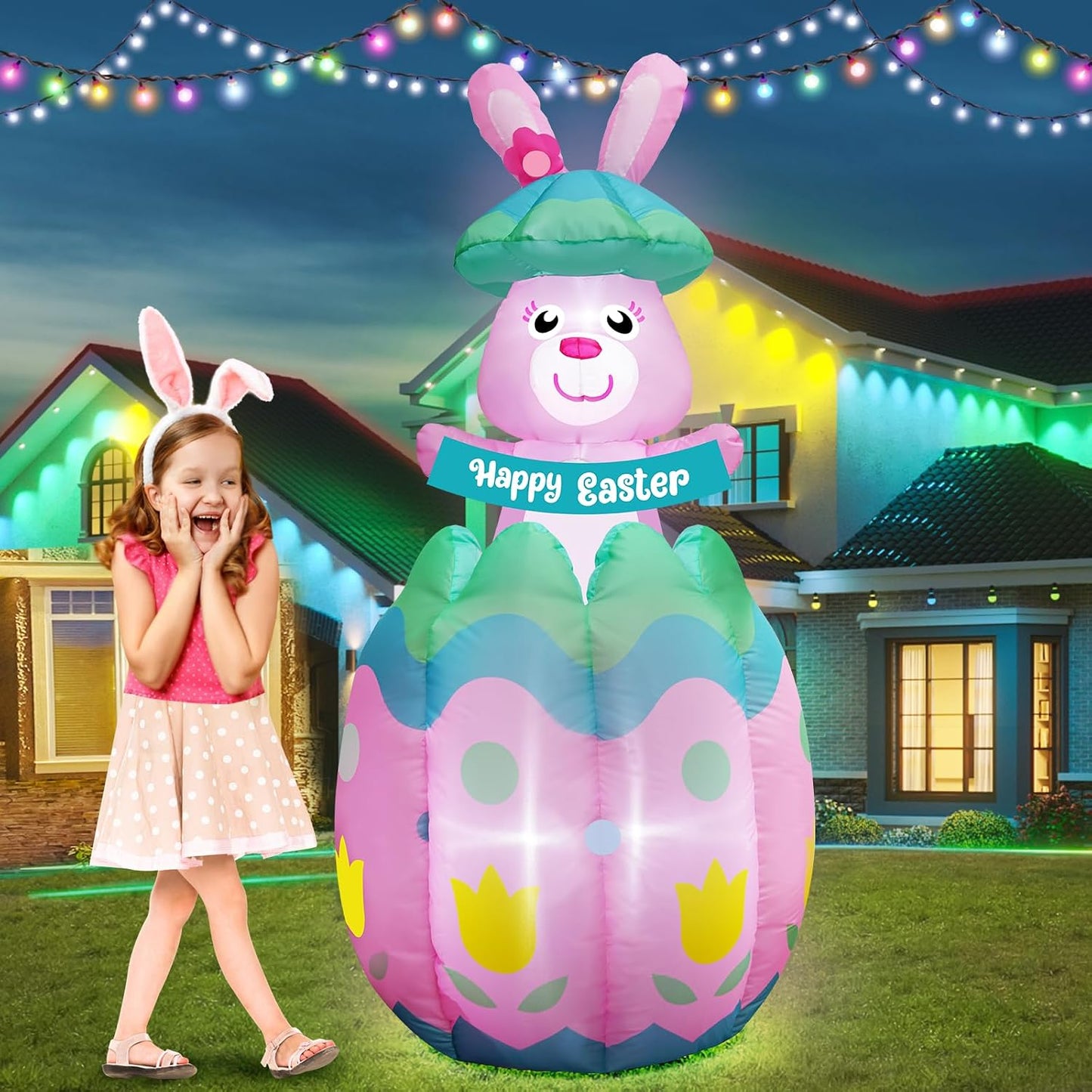 Inflable Pascua 6ft Conejo con LED para exterior e interior