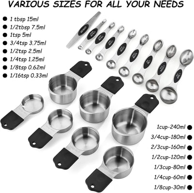Set 16 Tazas y Cucharas Magnéticas Acero Inox
