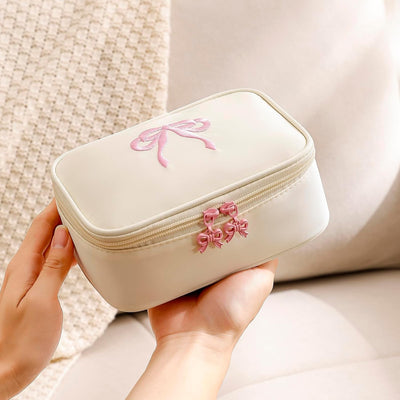Bolsa maquillaje viaje nailon patrón lazo para mujer