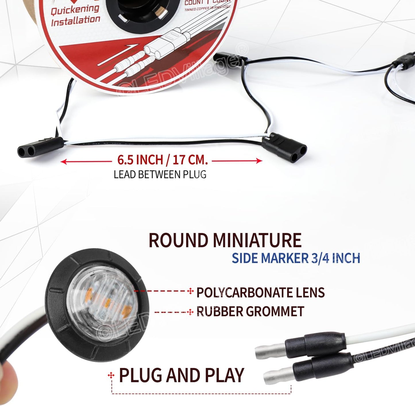 100 Pzas Luz Marcador Lateral Led Ámbar Conector 2 Puntas