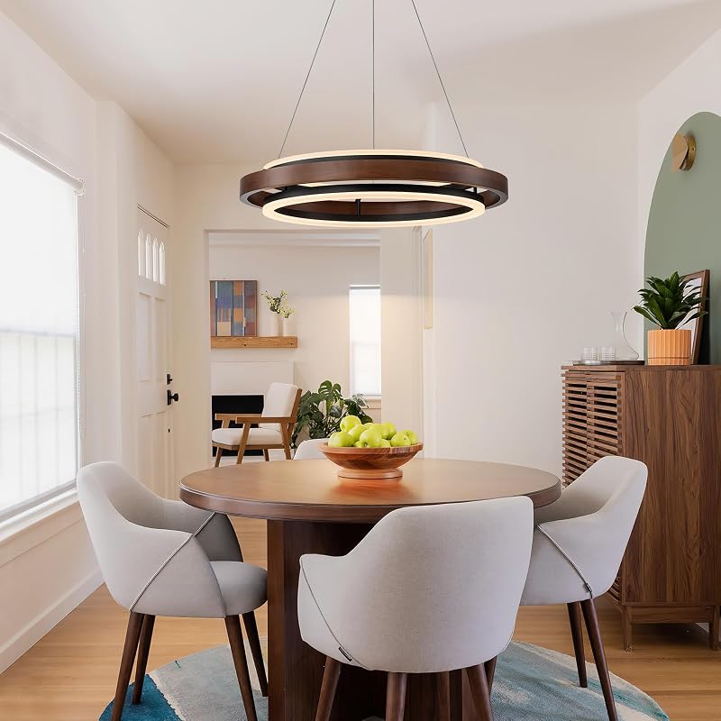 Lámpara LED madera nogal 24pulg comedor isla cocina