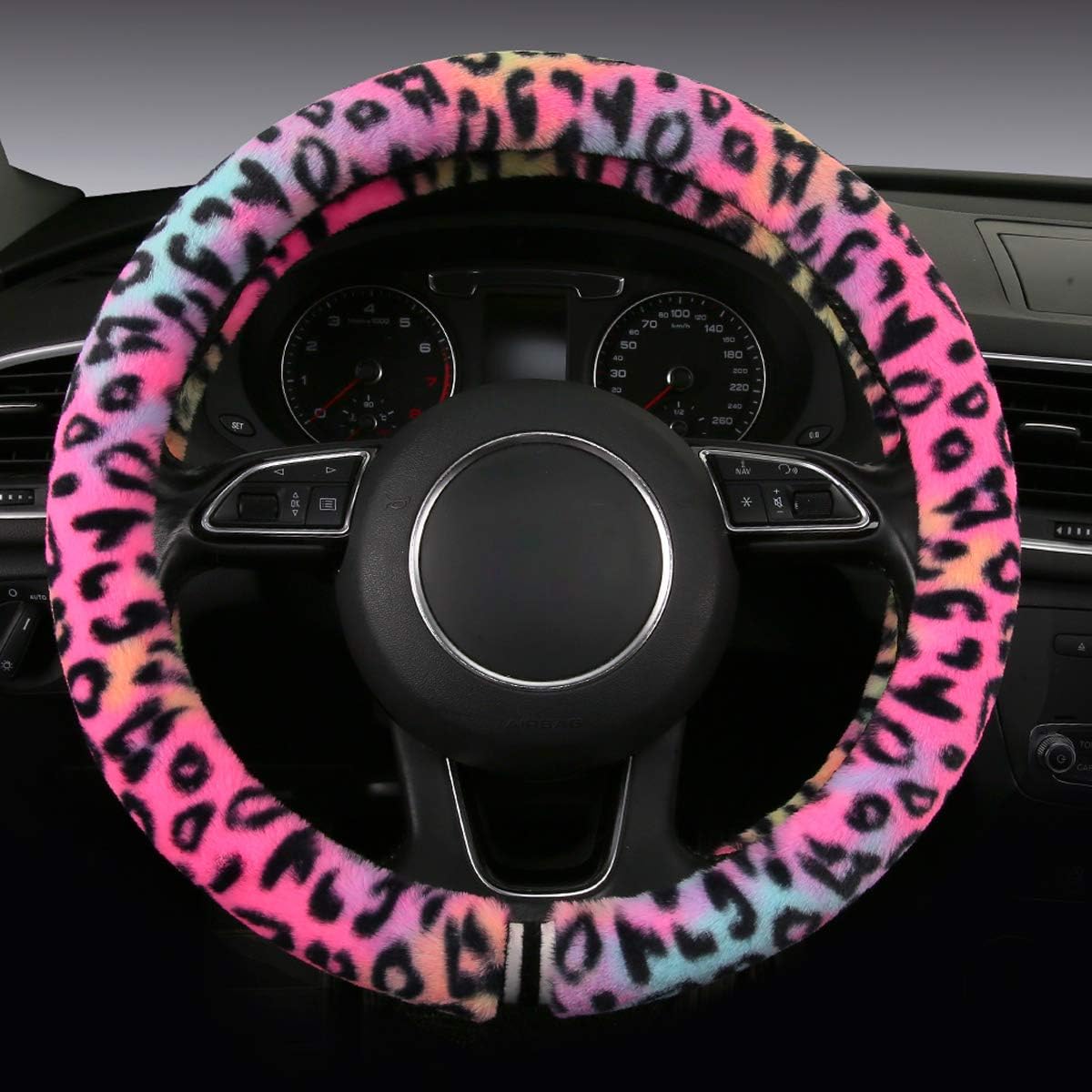 Funda volante felpa leopardo absorbente sudor 15" rojo