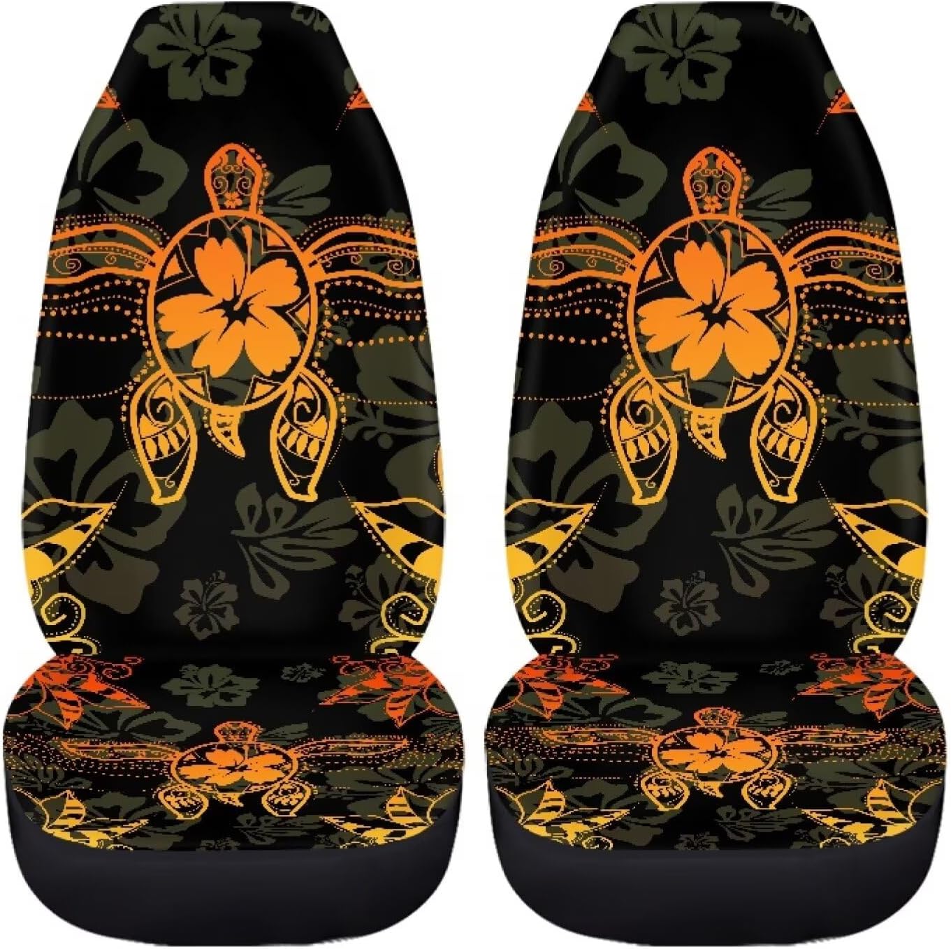Fundas asiento coche estampado tortuga marina y flor naranja 2uds