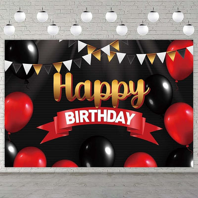 Cartel feliz cumpleaños globos rojos y negros para niñas