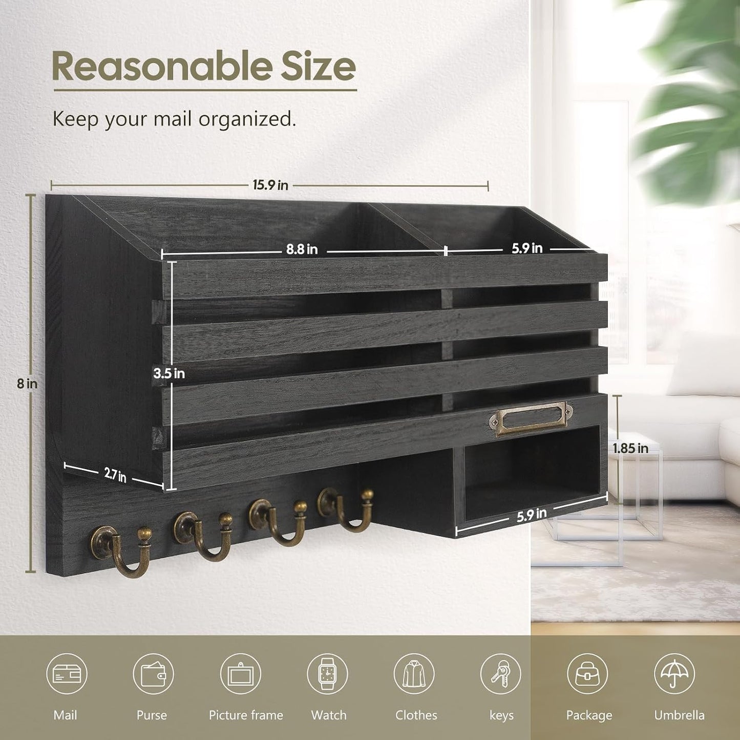 Soporte llaves pared con ganchos y estante cocina