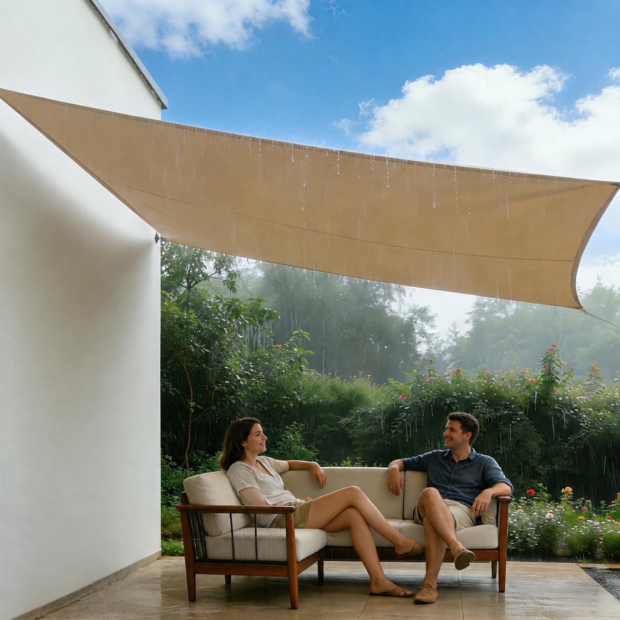 Toldo cuadrado beige 9.5x9.5ft impermeable UPF50