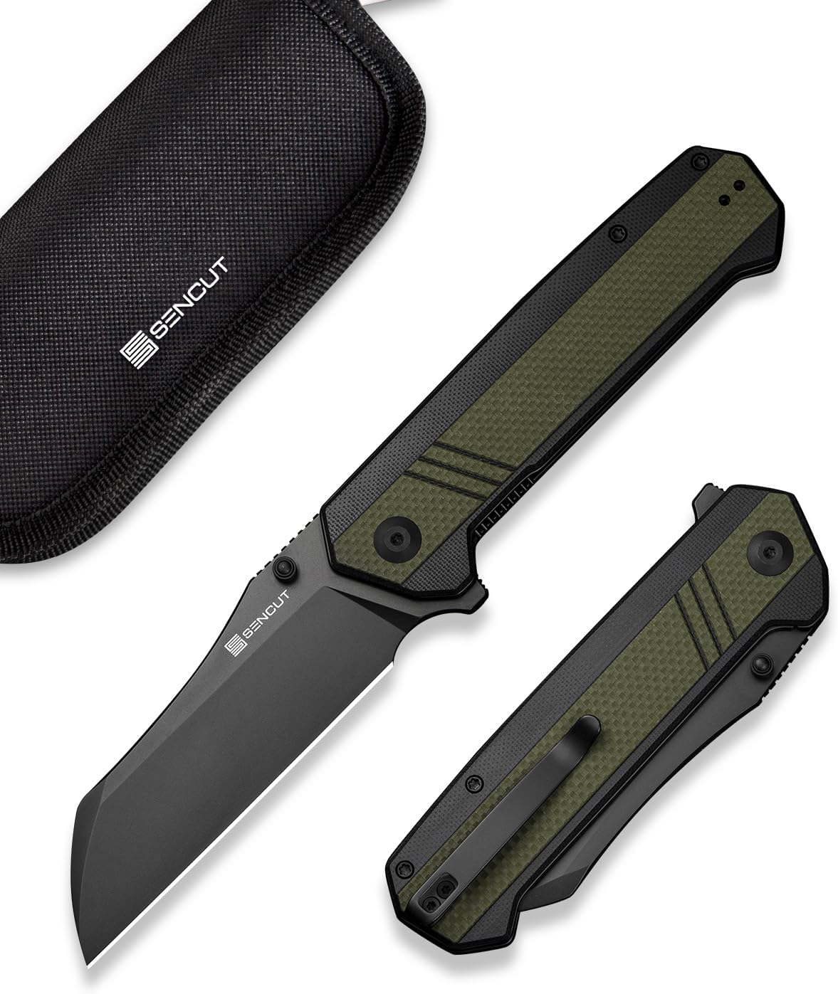 Cuchillo plegable EDC hoja 9Cr18MoV 3.7pulg mango G10 verde