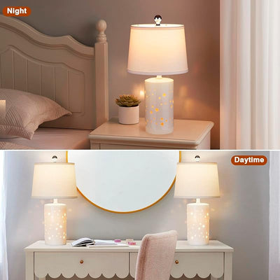 2 Lámparas Mesa Cerámica Blanca 20.5" Dormitorio Oficina