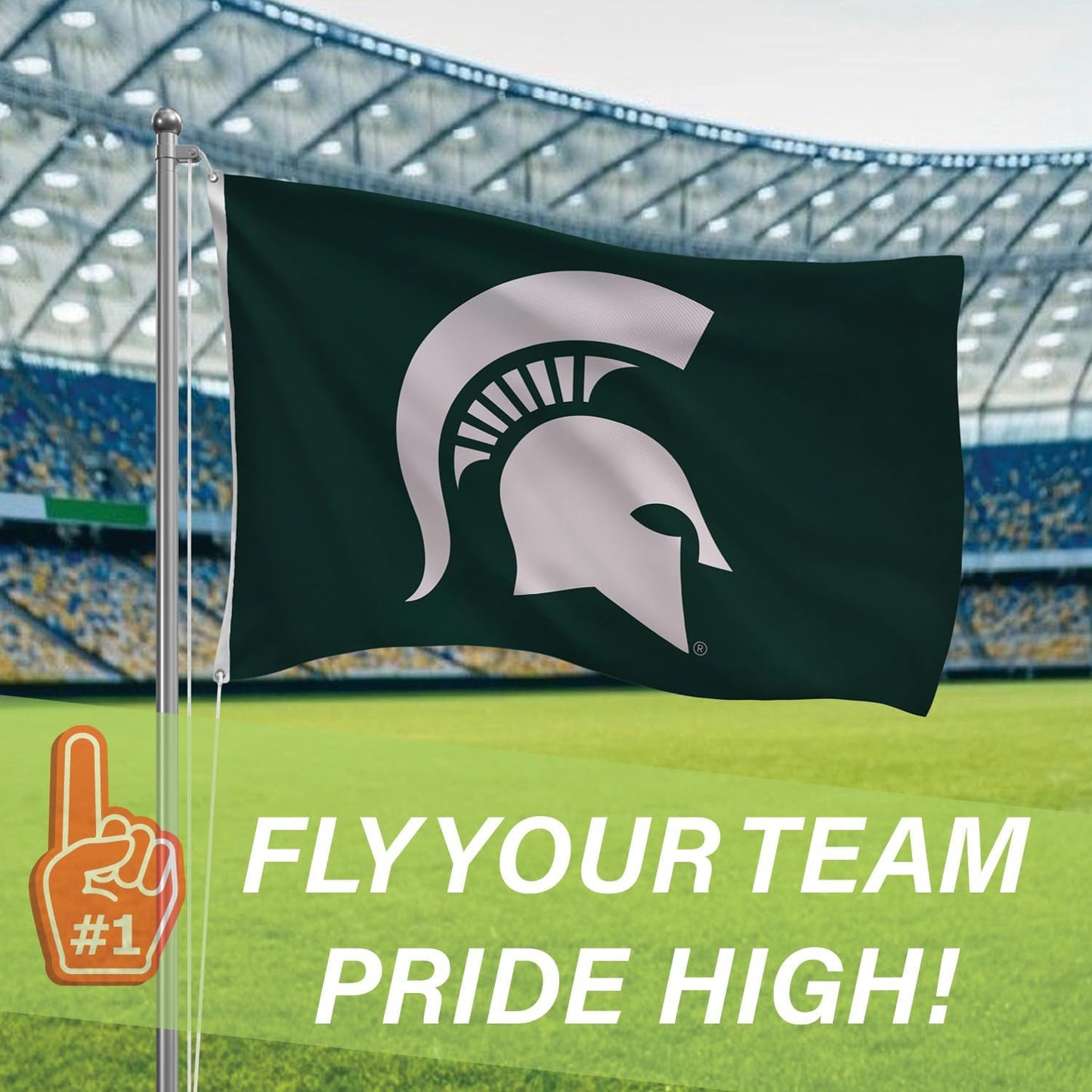 Bandera MSU Spartans 3x5' con ojales para jardín y pared