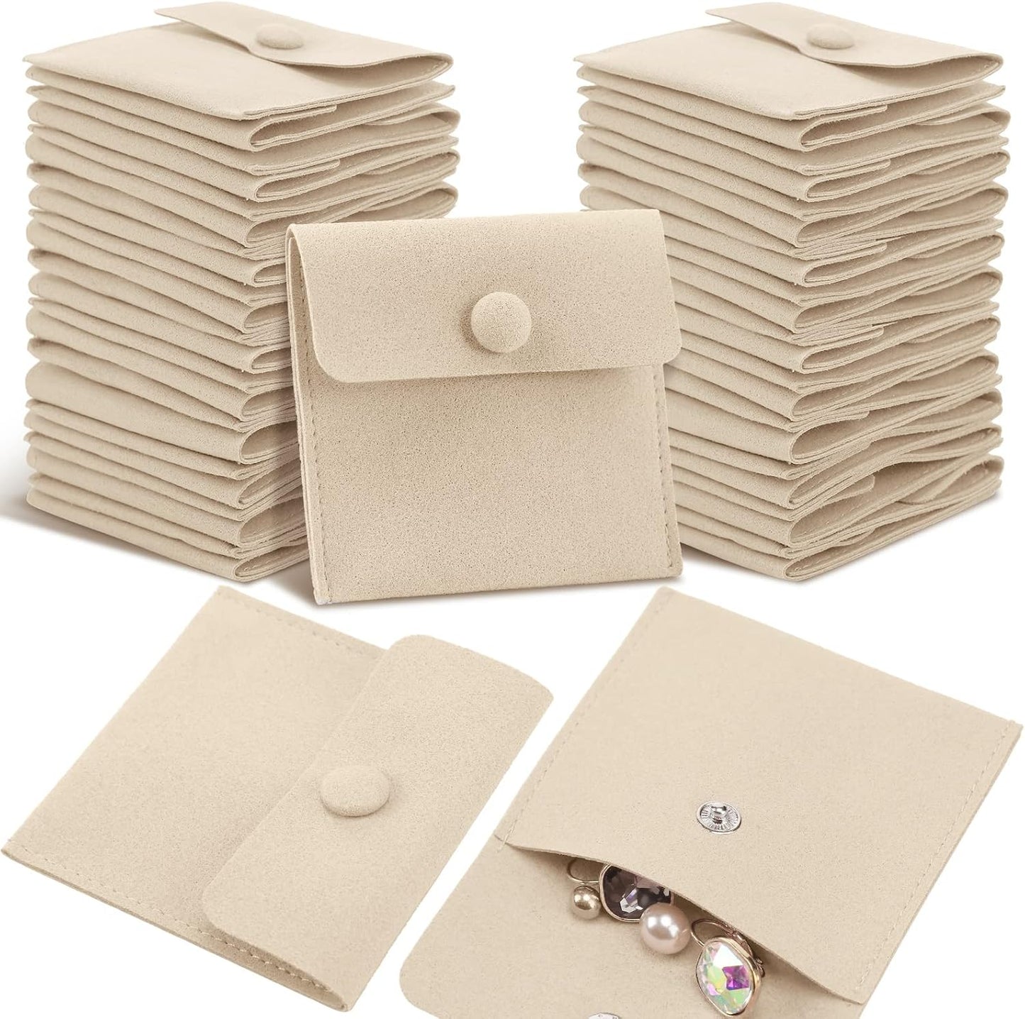 Bolsa microfibra para joyería 8x8cm con divisor y botón