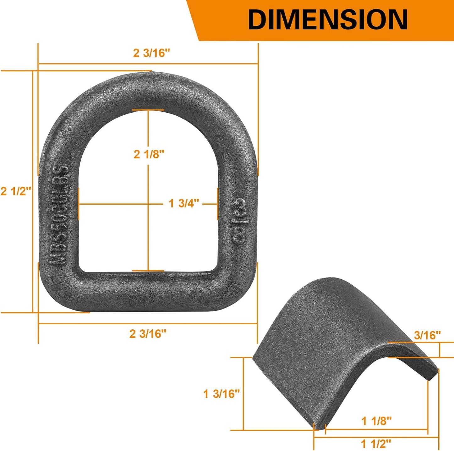 4 Anillos D Soldadura Remolque 3/8pulg 5000lbs Anclaje Amarre