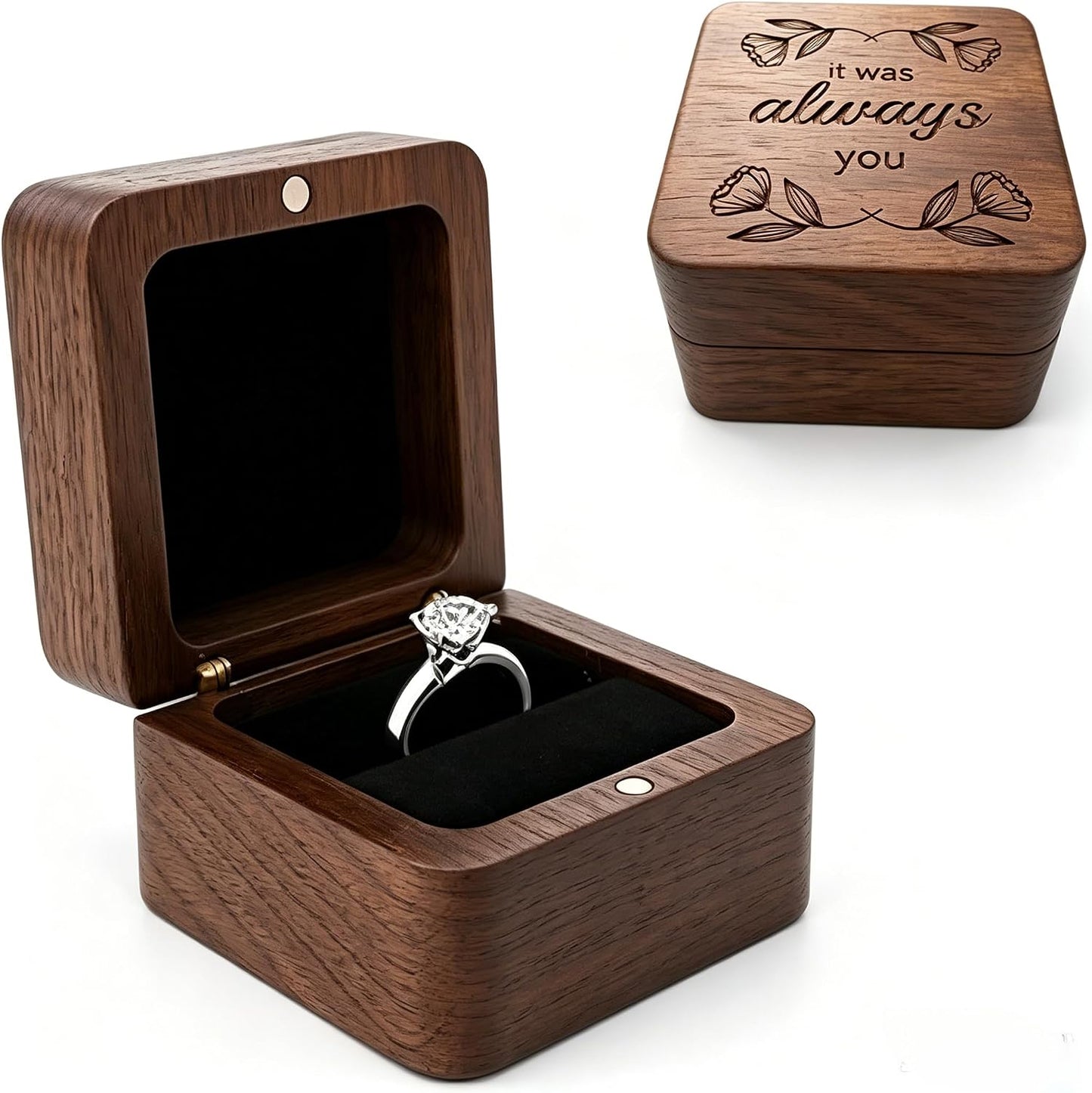 Caja madera grabada anillo compromiso vintage It Was Always