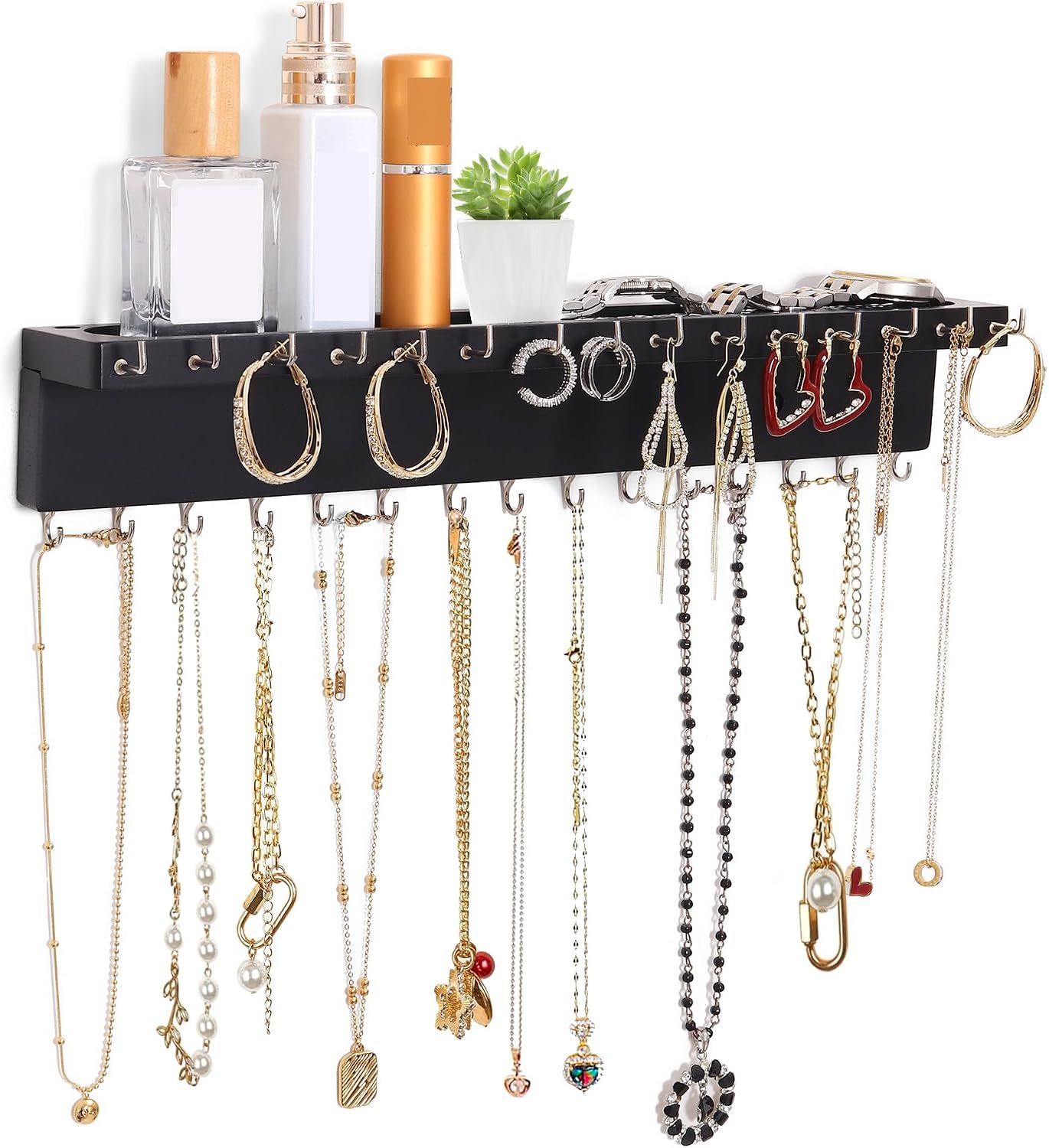Organiz. collares joyas 30 ganchos roble negro