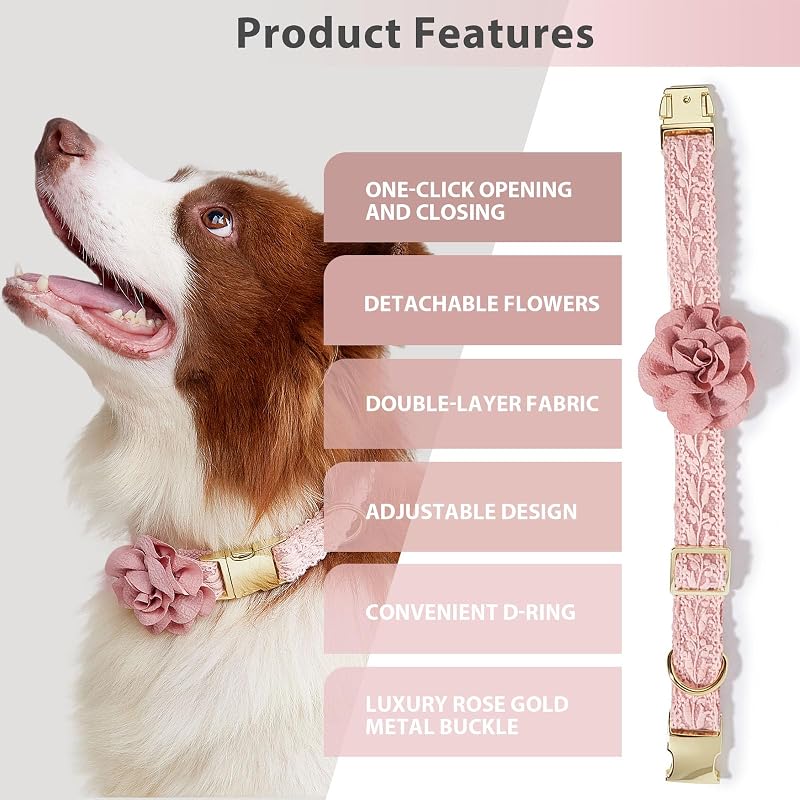 Collar perro rosa ajustable para medianos y niñas