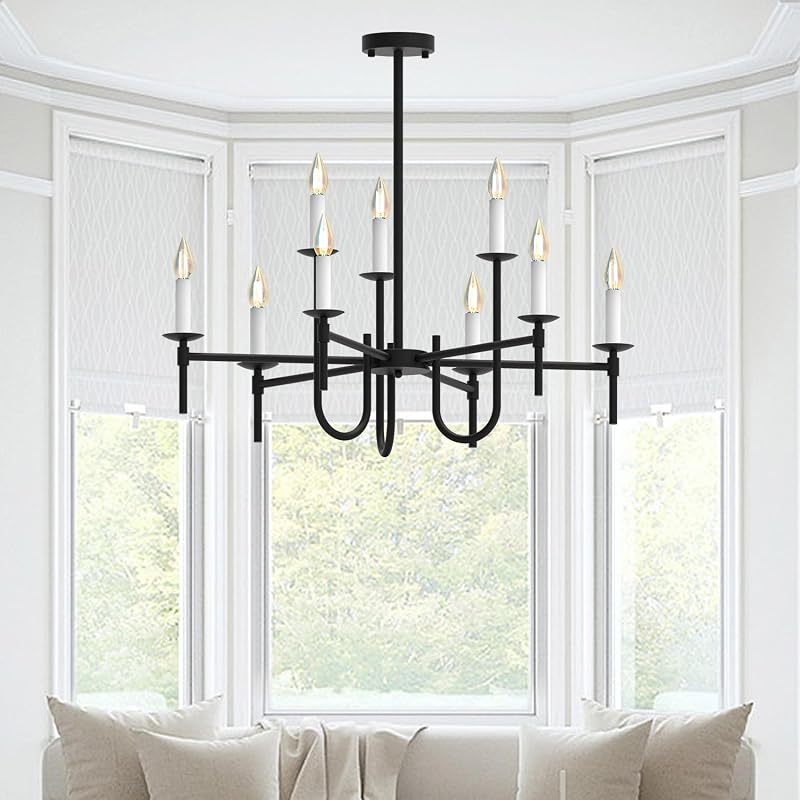 Candelabro hierro 9 luces color negro 31pulg comedor granja