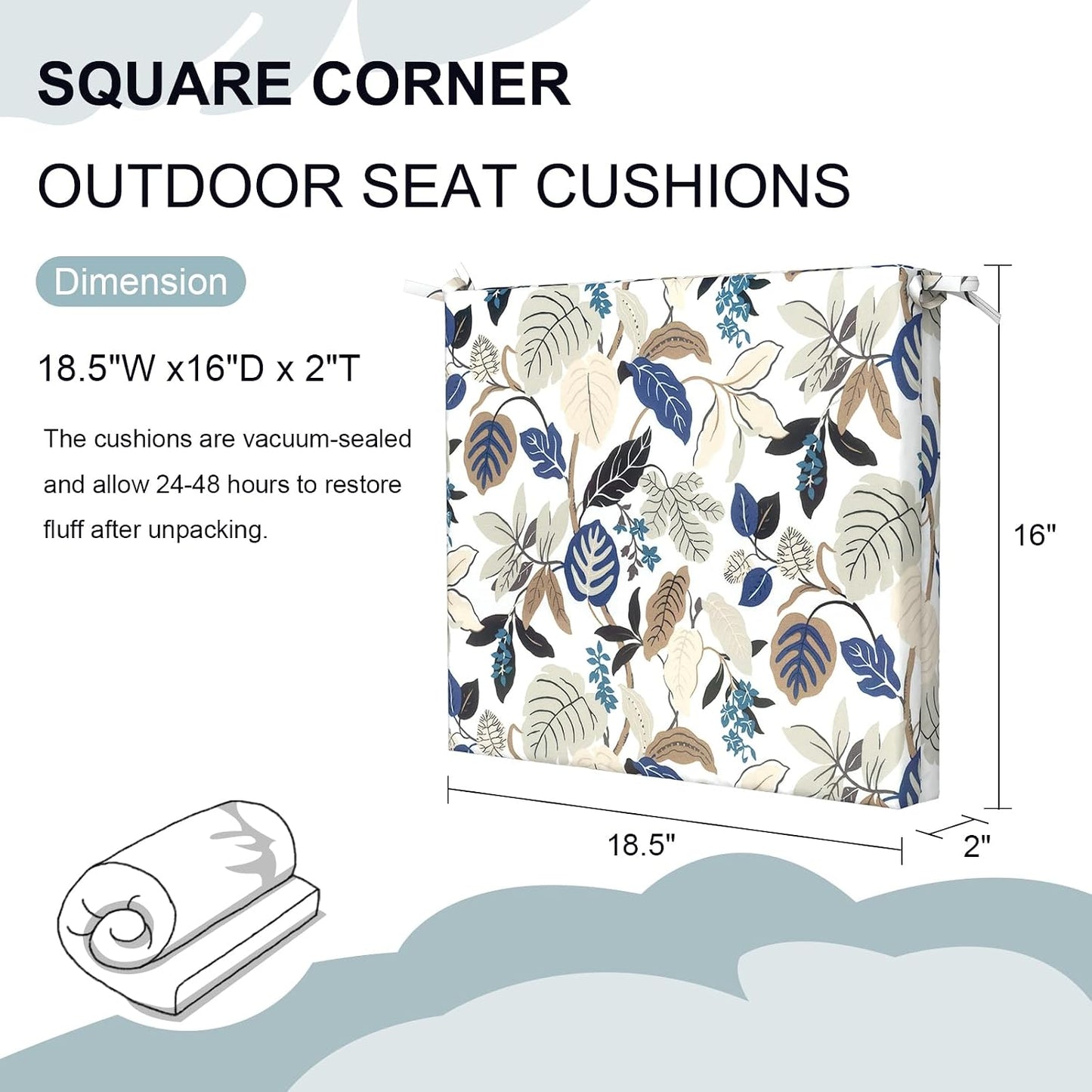 4 Cojines Asiento Exterior Resistentes Agua 18.5x16pulg