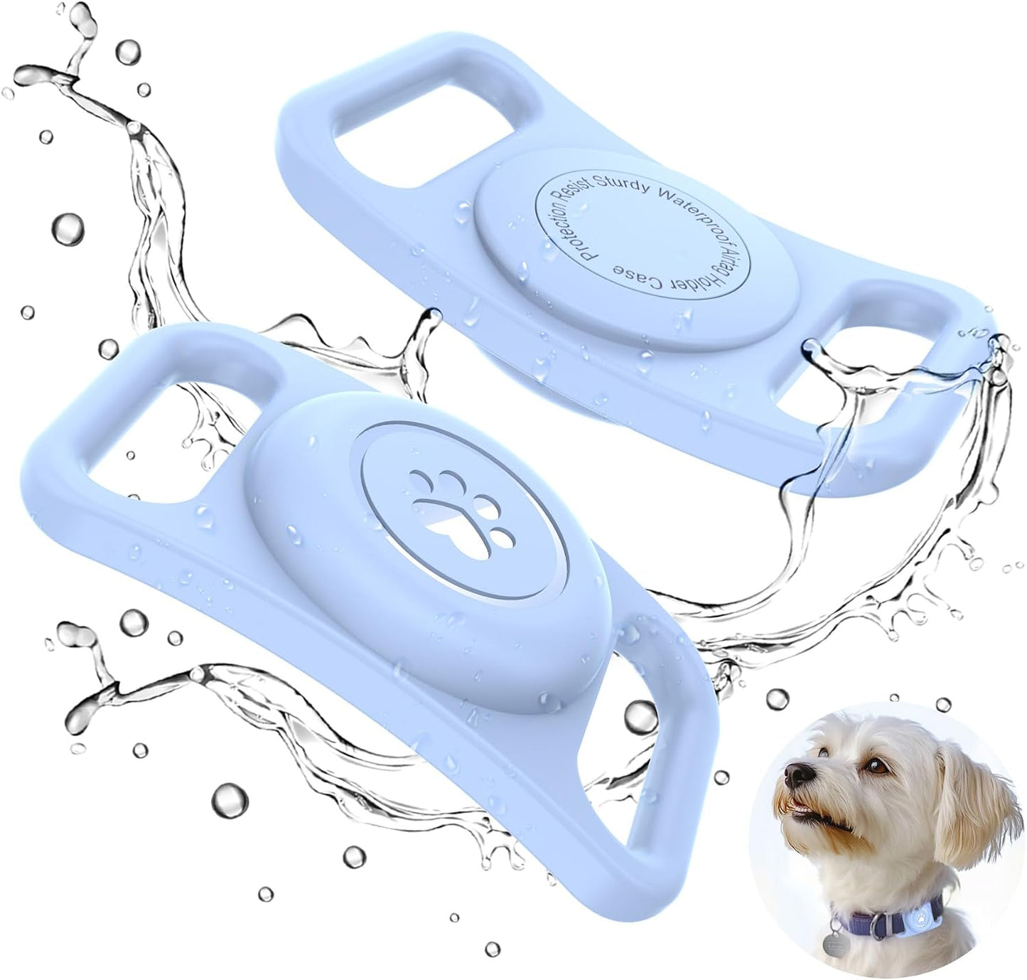 2 Fundas AirTag impermeable silicona para collar perro azul claro