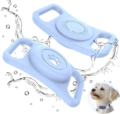 2 Fundas AirTag impermeable silicona para collar perro azul claro