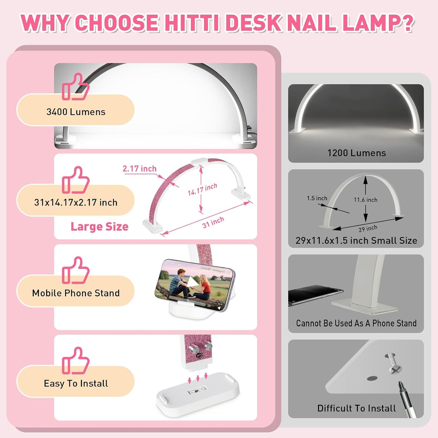Luz arco plegable 31pulg escritorio uñas con soporte