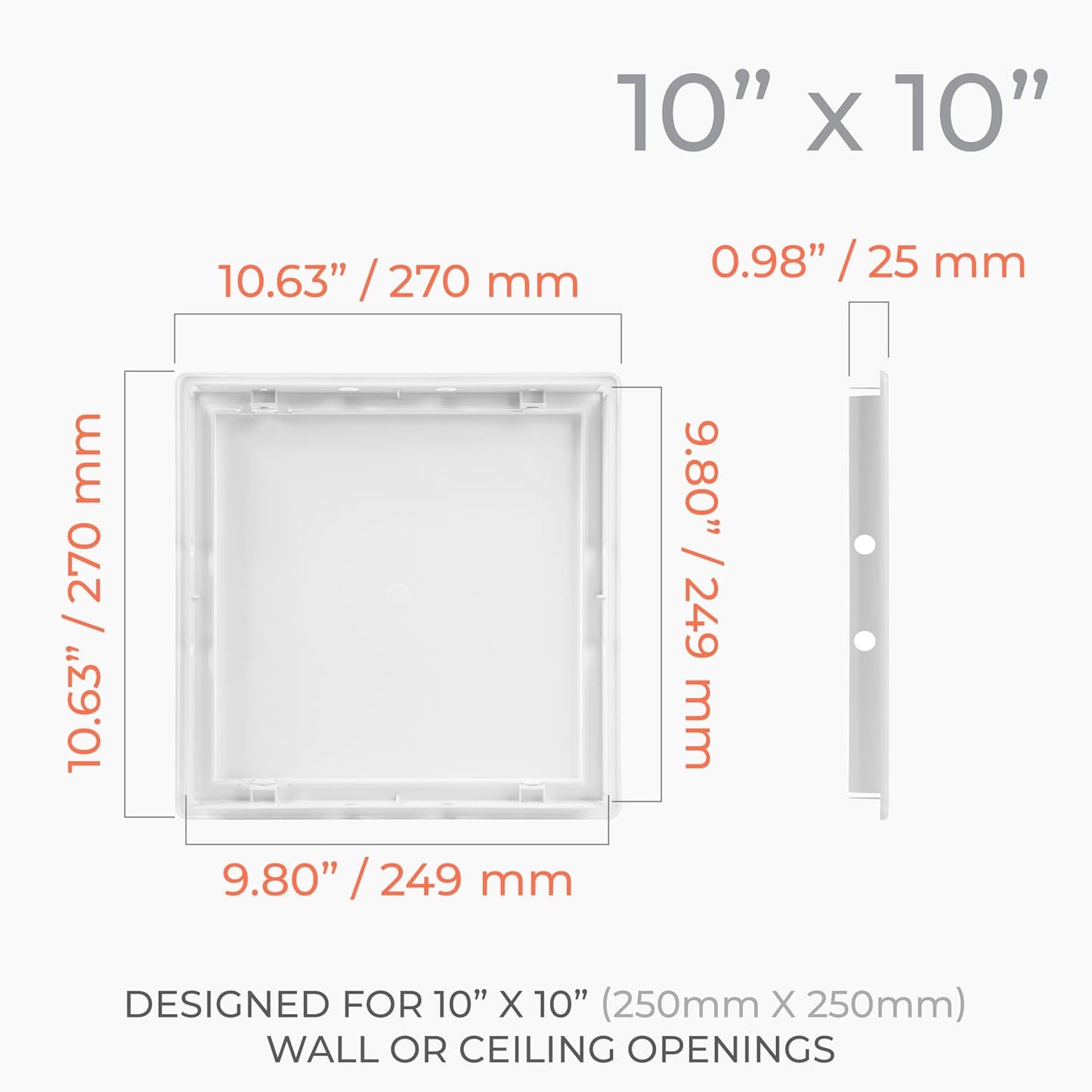 Panel acceso 10x10" plástico ABS blanco para pared techo