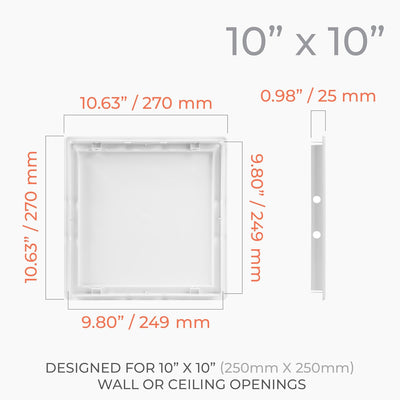 Panel acceso 10x10" plástico ABS blanco para pared techo