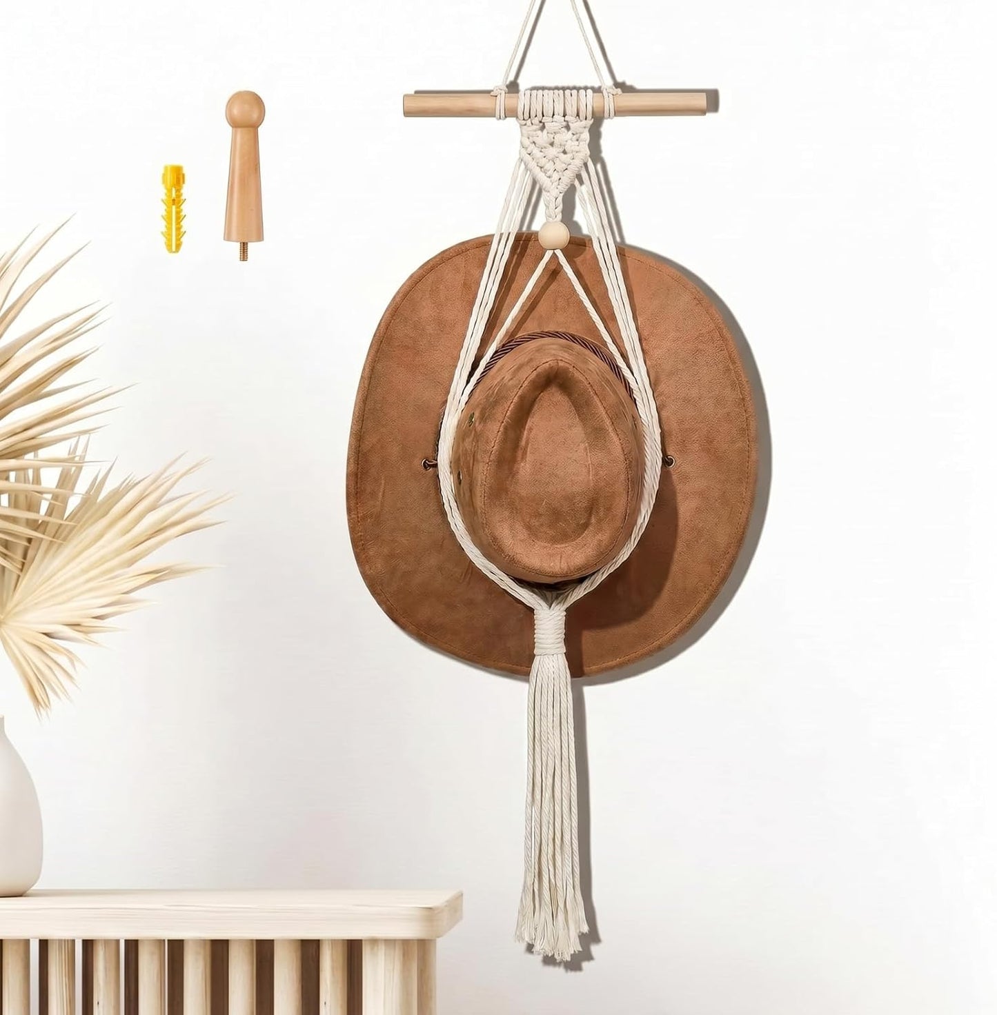 Perchas macramé para sombrero vaquero estilo bohemio