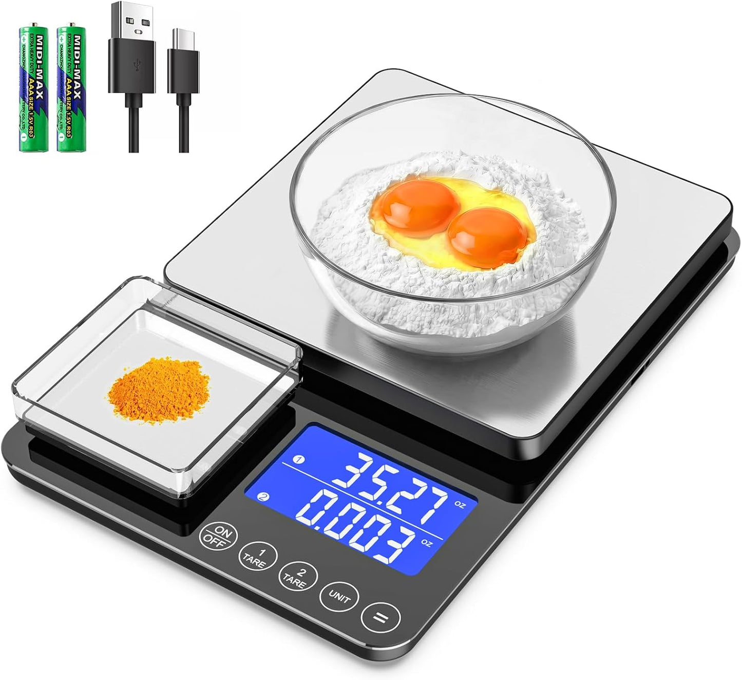 Báscula cocina 0.001oz/33lb doble plataforma gramos oz recargable