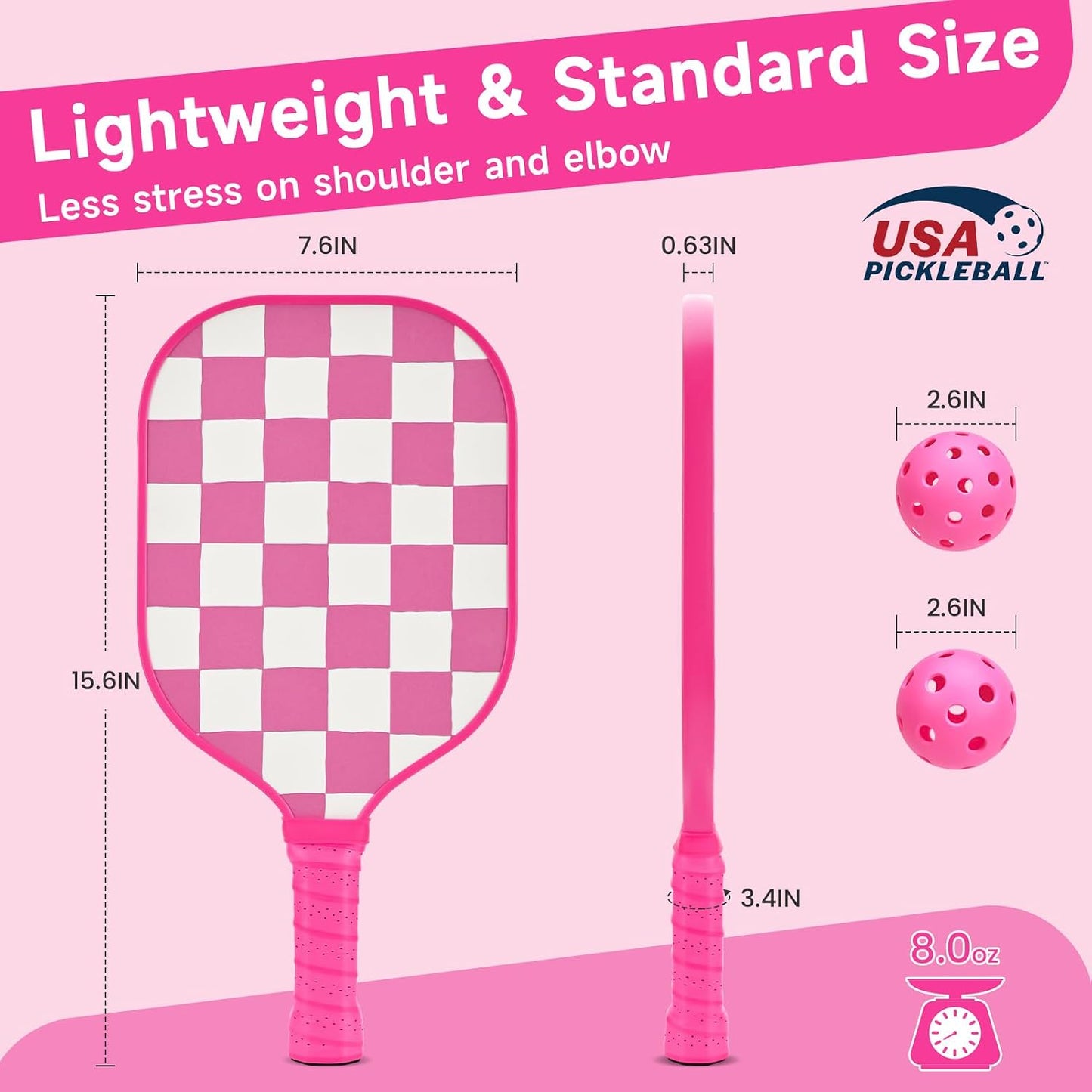 Set palas pickleball rosa 2/4 con pelotas fibra vidrio USAPA