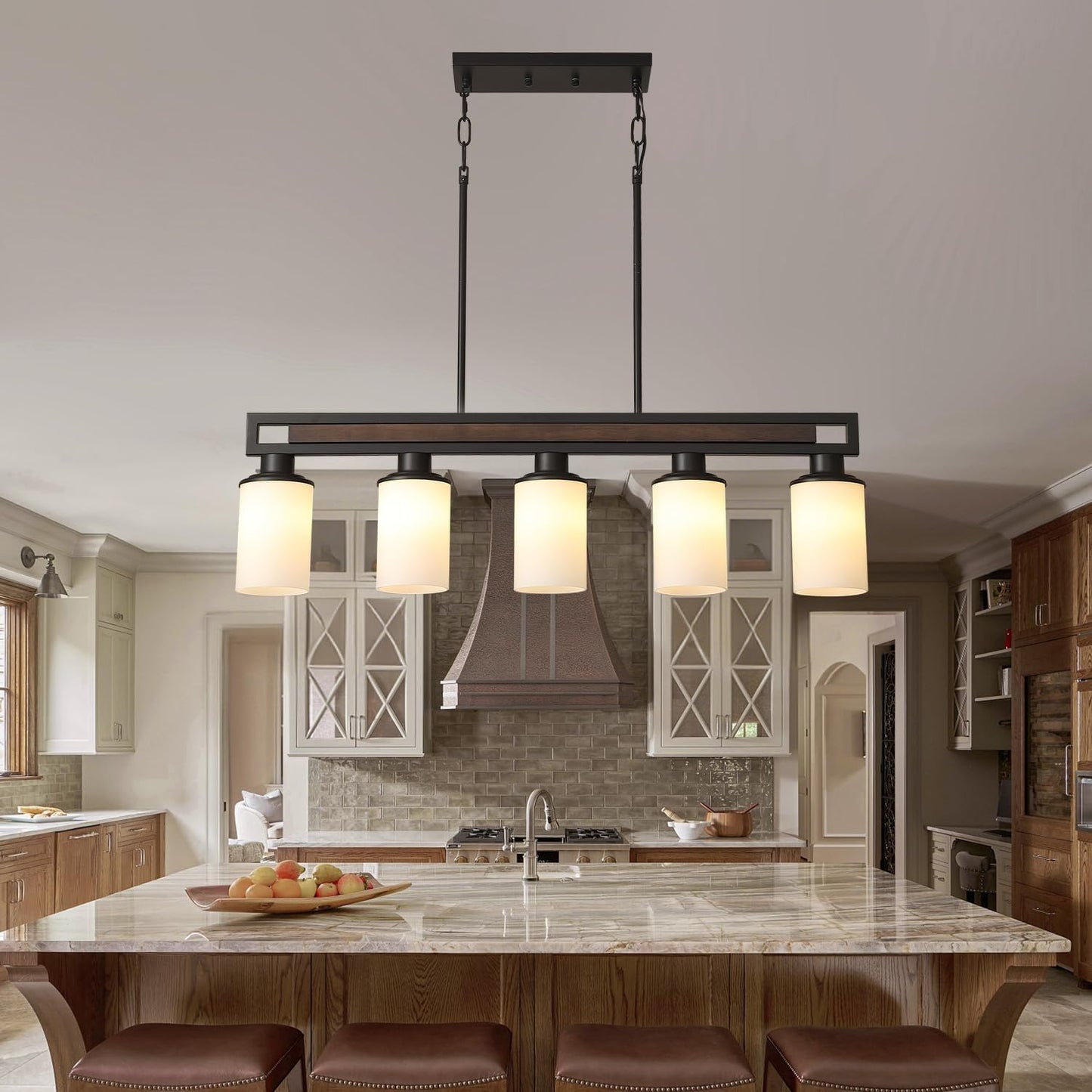 Lámpara colgante ajustable 5 luces madera negra para comedor