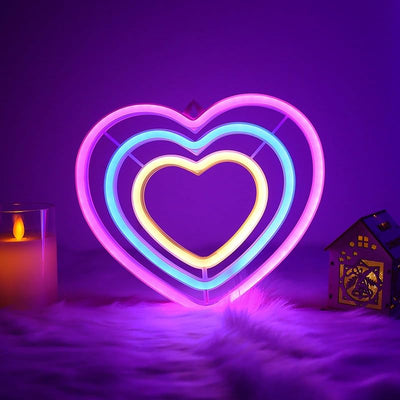 Letrero Neón Corazón Rosa Luz Pared San Valentín