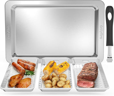 Set 5 Cestas Acero Inox para Parrilla Asar Pescado Carne