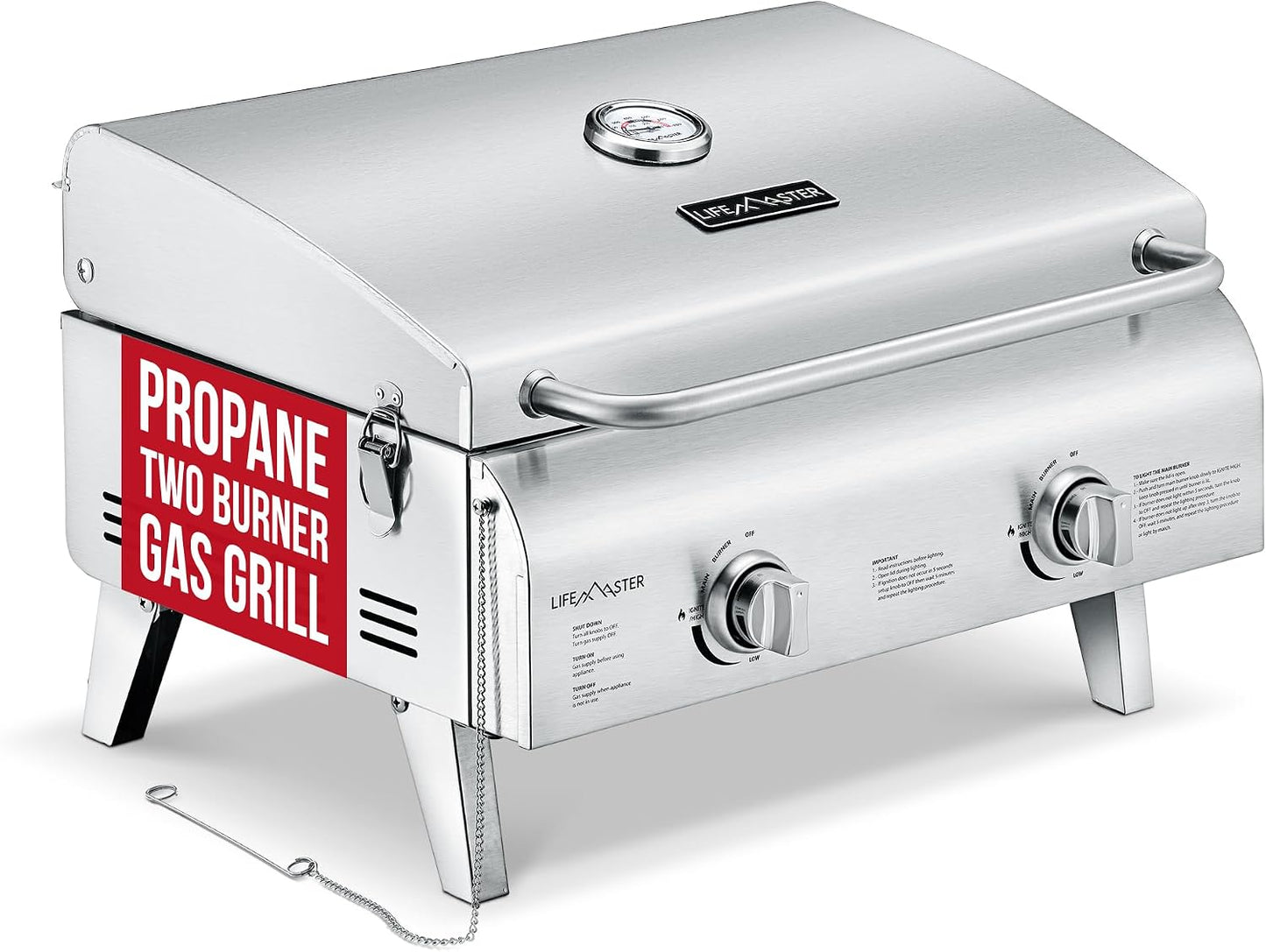 Parrilla gas acero inox 275pulg 2 quemadores 10000 BTU