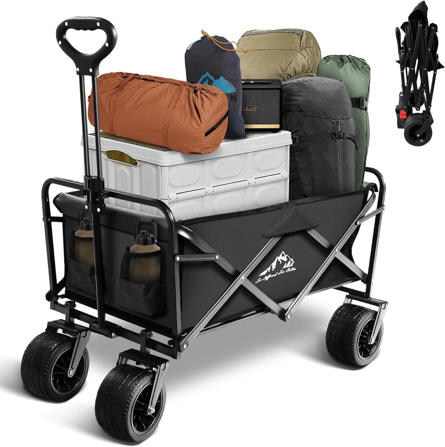 Carro plegable resistente 300lb para bebidas y comestibles negro