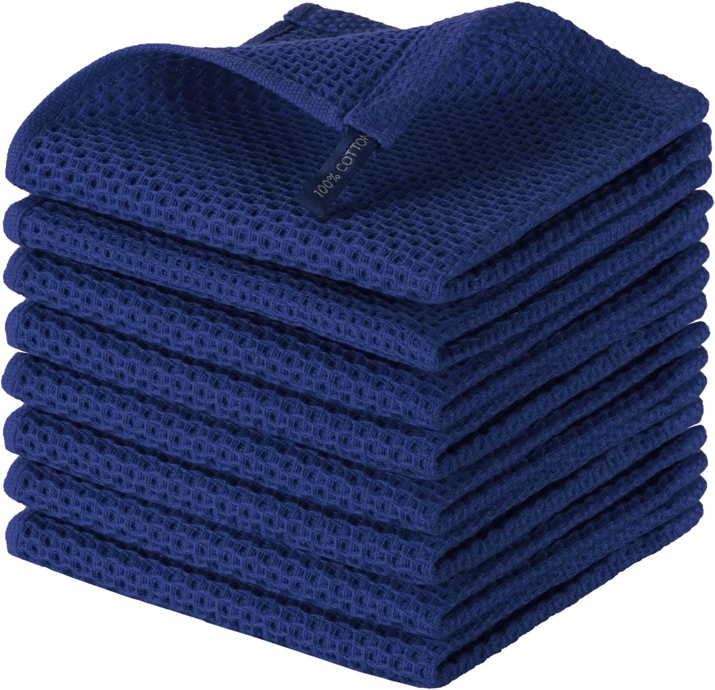 8 Pzas Paños cocina algodón tejido gofre 12x12pulg azul marino