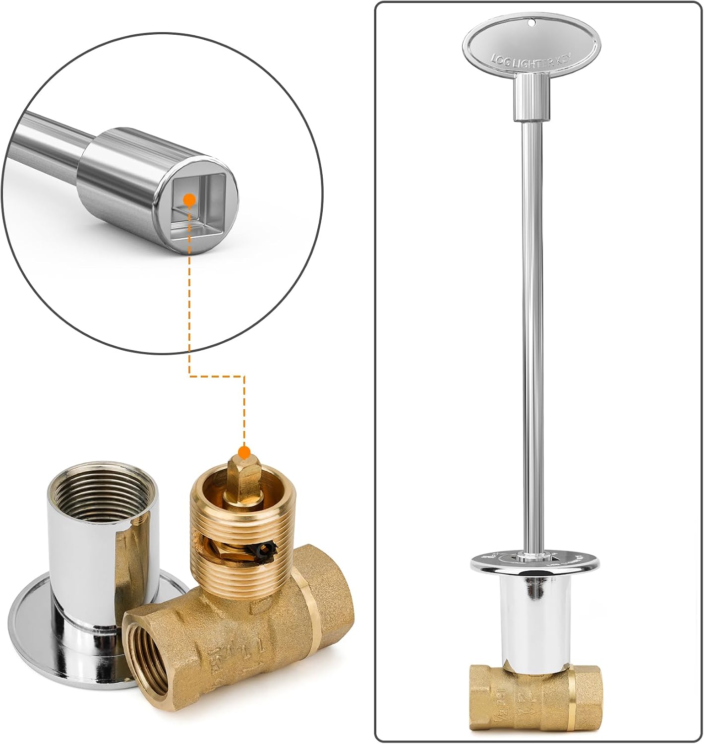 Llave universal chimenea gas 8pulg comp 1/4 y 5/16 pulg cromo