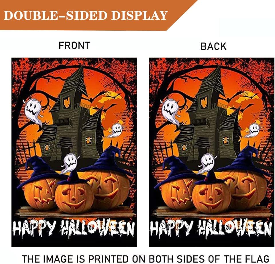 Bandera Halloween 28x40" fantasmas doble cara