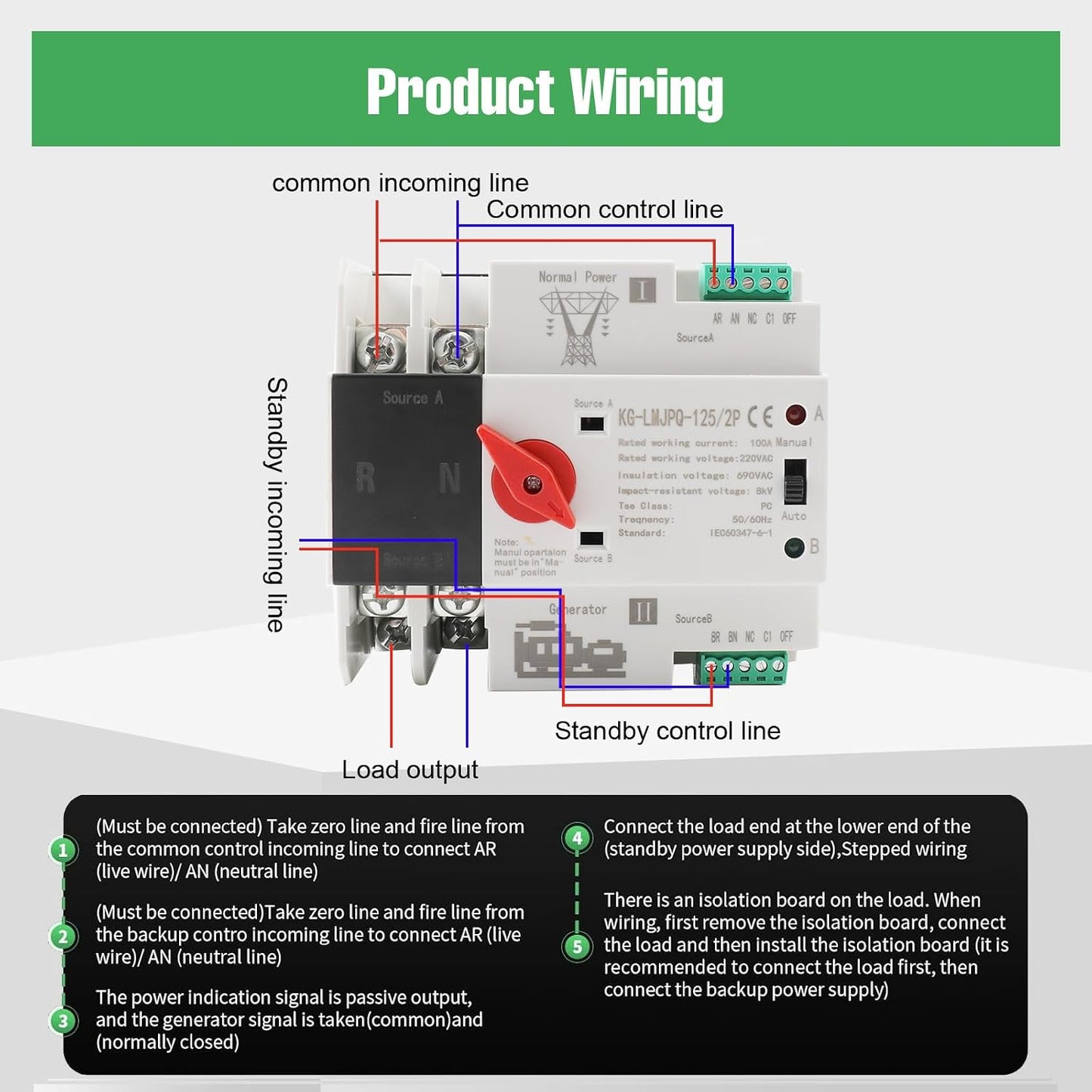 Interruptor transferencia dual 220V 100A riel DIN