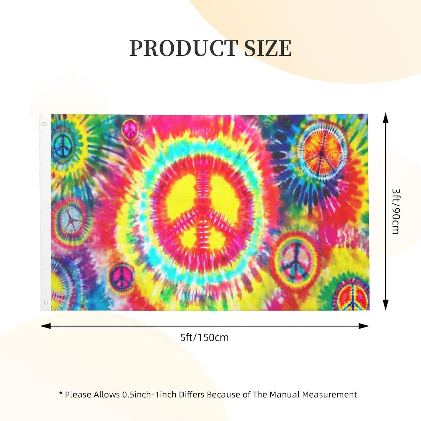 Bandera Tie Dye 3x5pies arcoíris ojales metal decorativa