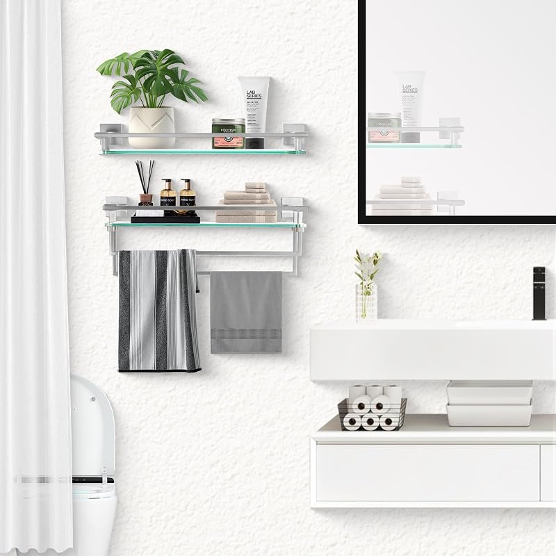 Estantería vidrio templado níquel 20" acero inox para baño