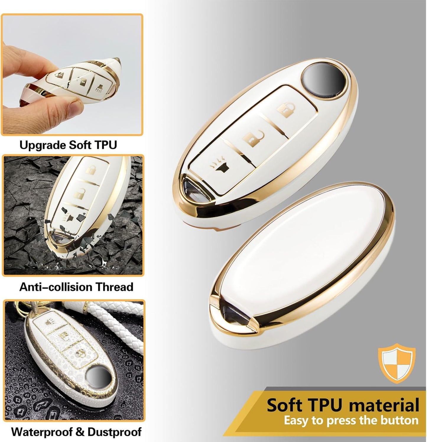 Funda llavero Nissan suave con cuerda trenzada metal oro