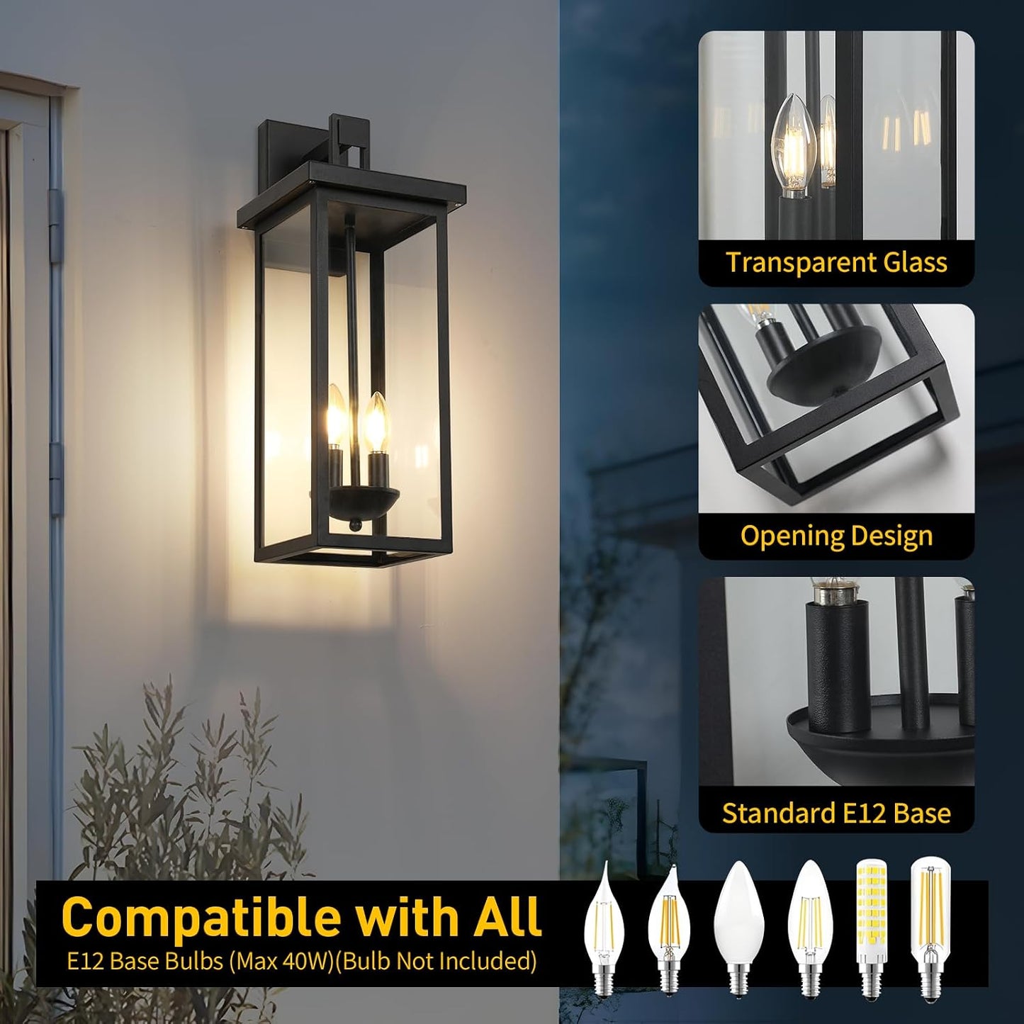 Luces pared exterior 22pulg negro mate impermeables
