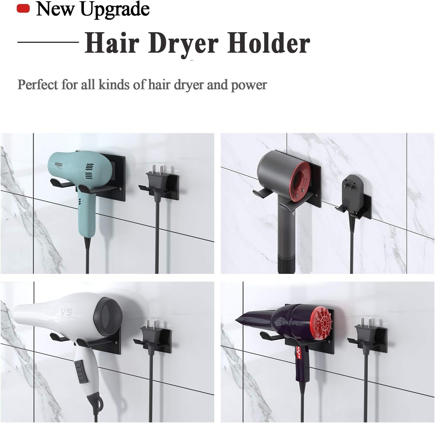 Soporte adhesivo para secador de pelo pared organizador baño negro