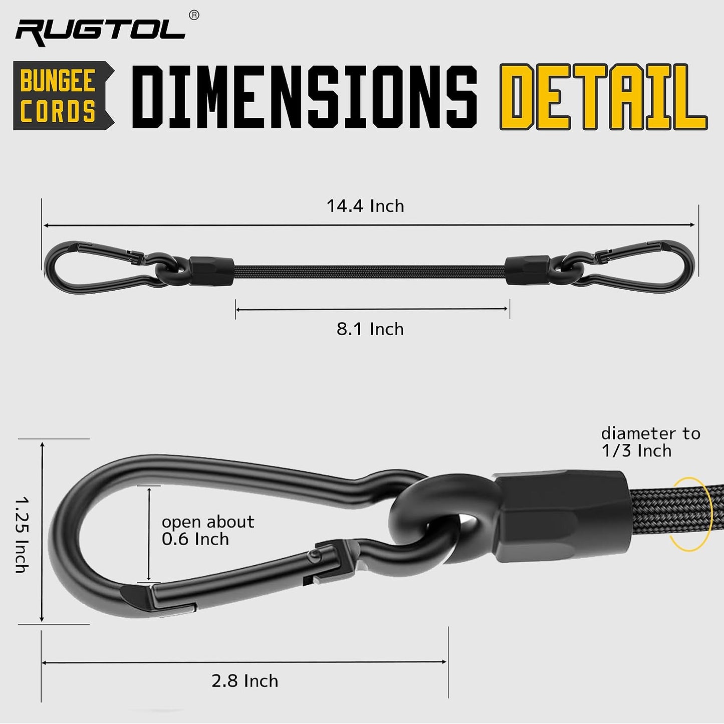 Cuerdas elásticas resistentes 12pulg con mosquetón negro