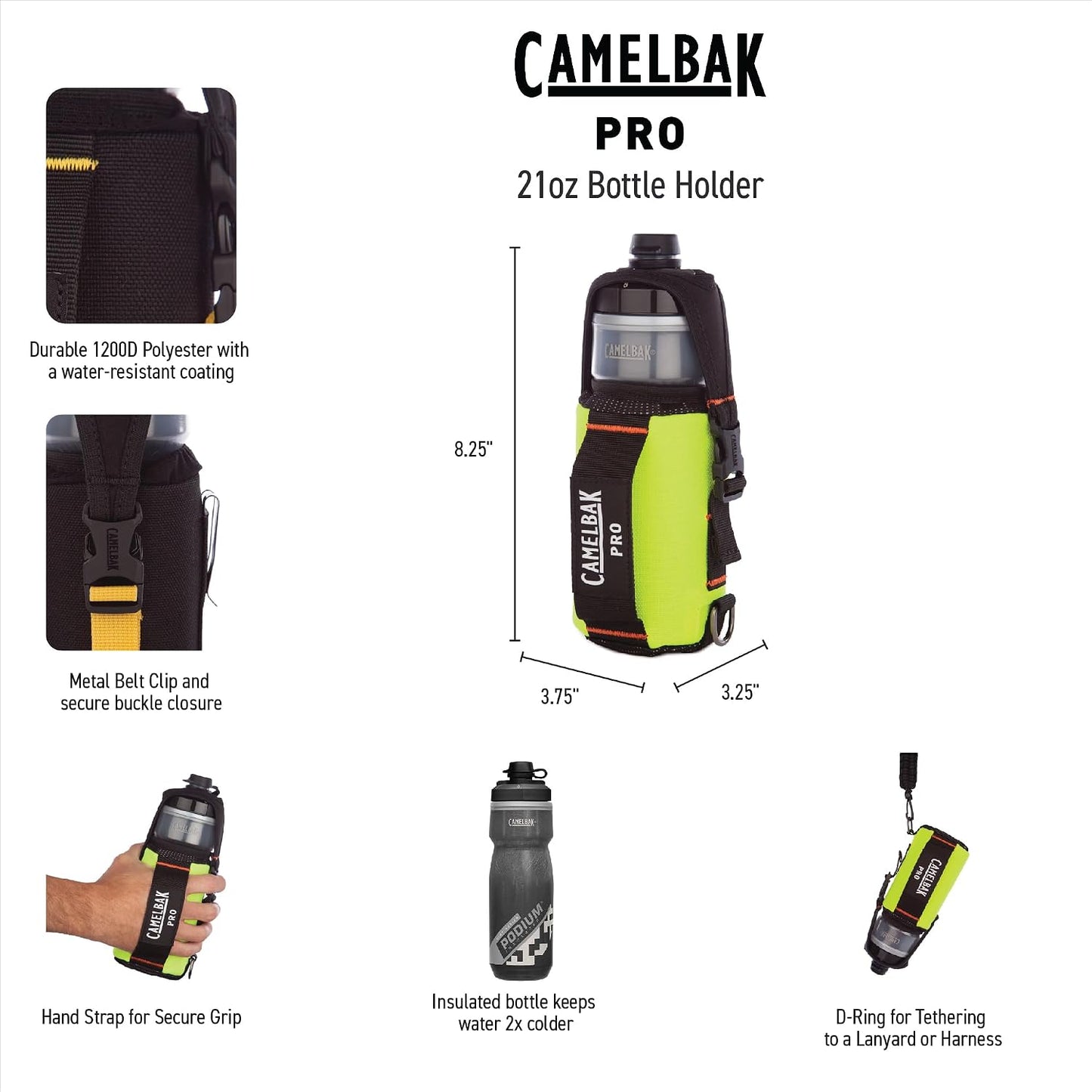 Botella aislada 21oz con soporte poliéster y clip cinturón