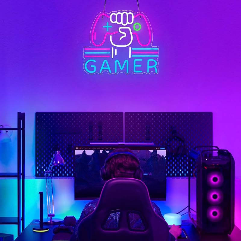 Letrero neón gamer regulable colores sala set