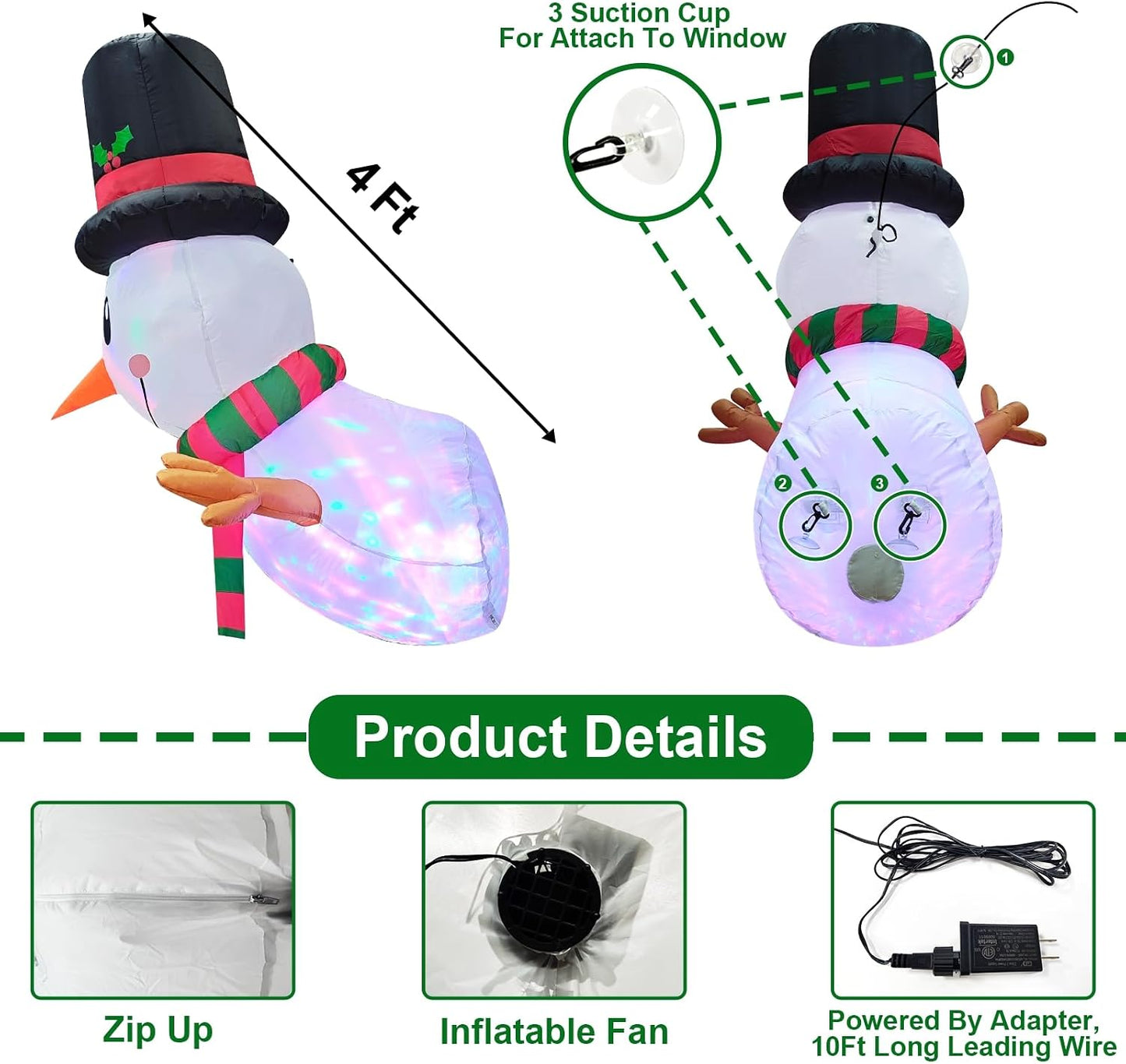 Luces giratorias muñeco nieve inflable 4pulg navideño