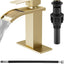 Grifo baño cascada 1 agujero manija única placa oro