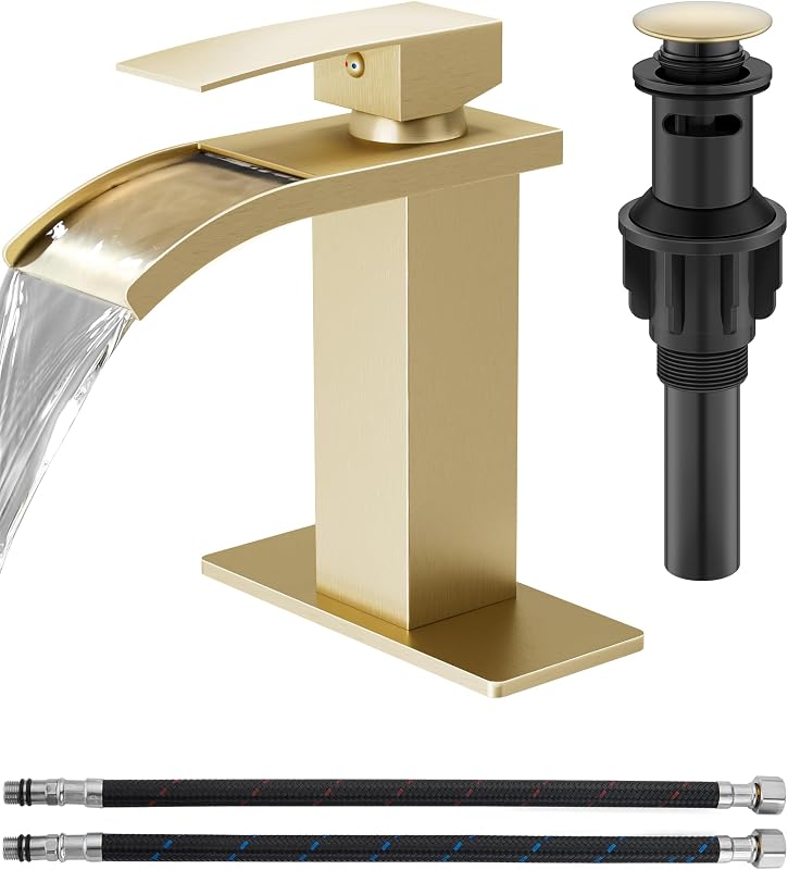 Grifo baño cascada 1 agujero manija única placa oro