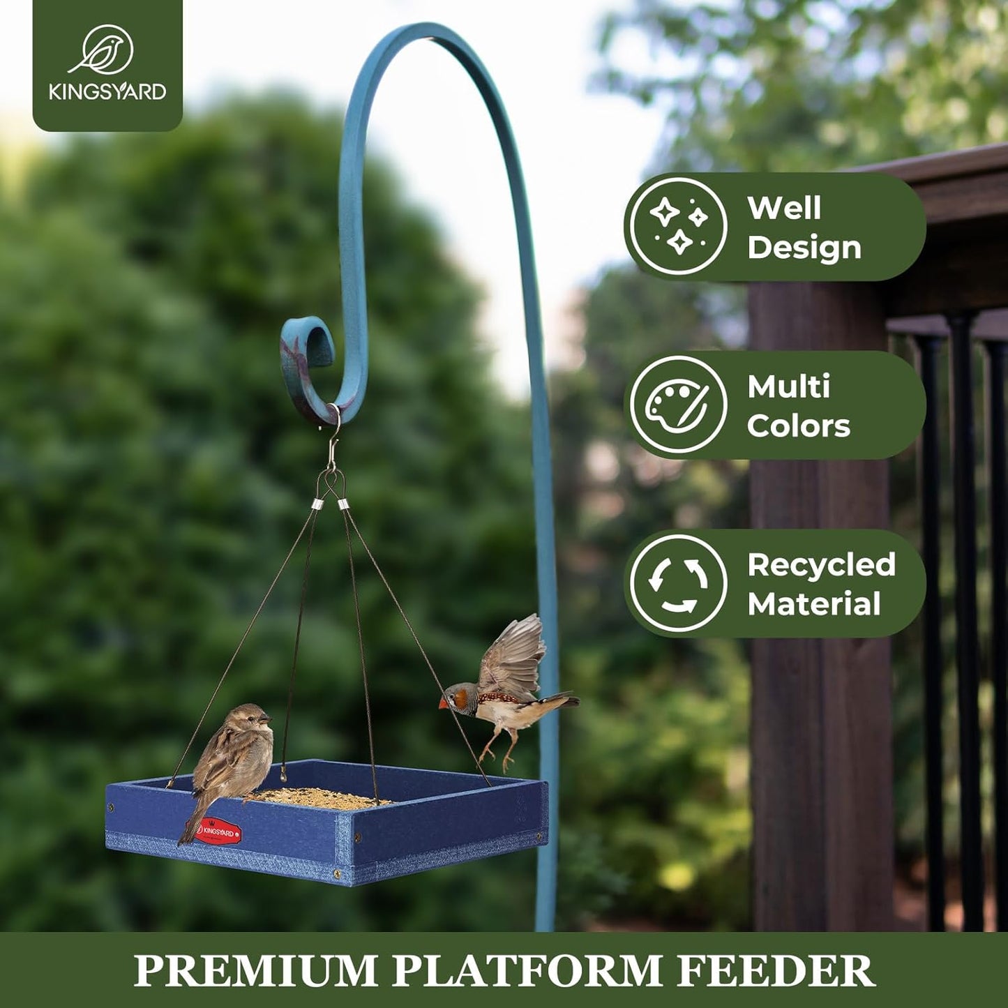 2 Pzas Bandejas Colgar Pájaros Plástico Reciclado 3.5lb Azul