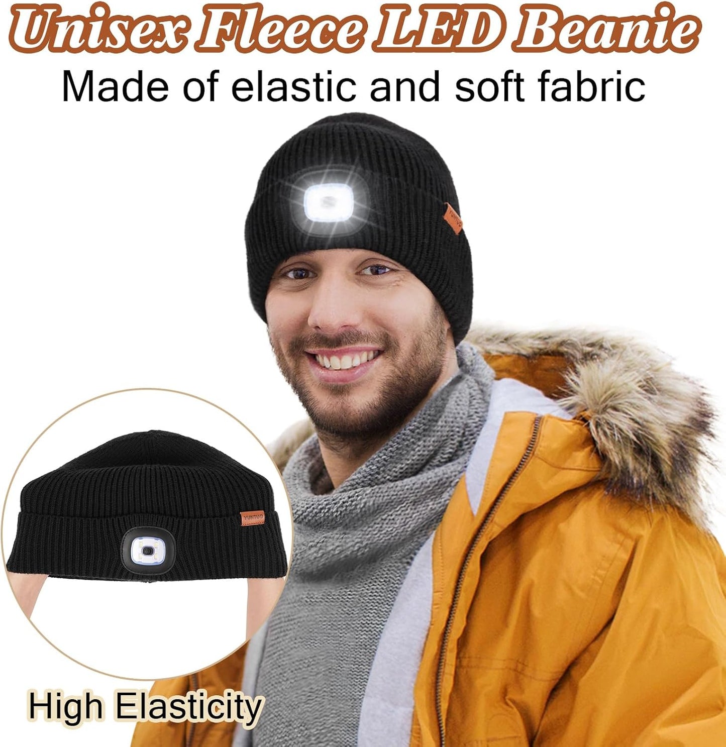 Gorro LED recargable USB con forro polar para hombres